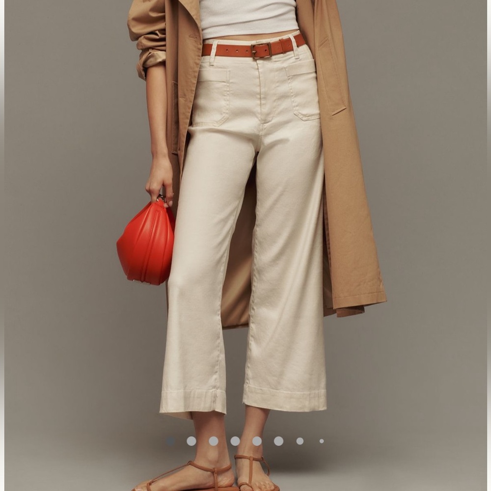 Anthropologie Maeve white cropped wide leg pants: linen edition size 26